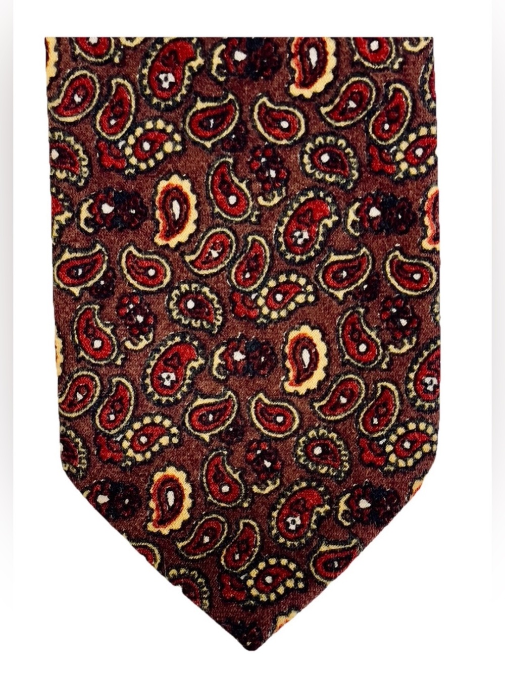 Robert Stewart Paisley Tie Imported Wool Burgundy Gold Vintage Necktie 57x3